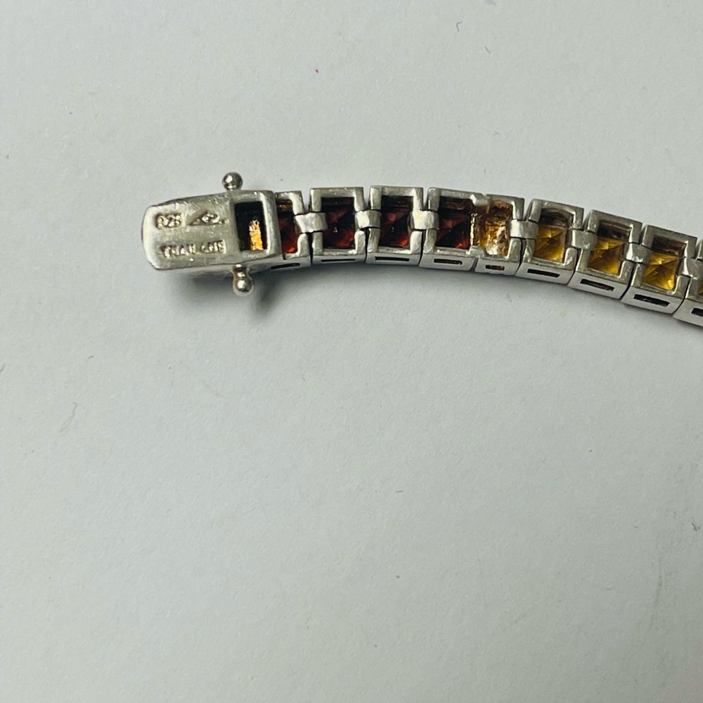 Vintage Sterling Silver Gemstones Tennis Bracelet - Picture 8 of 9